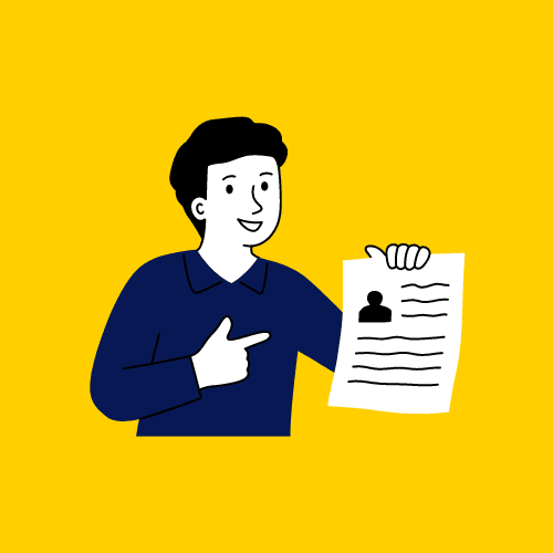 Hired Illustration of new hire holding resume