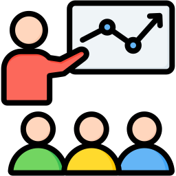 17863315 Icon of a presenter showing a growth chart to an audience.